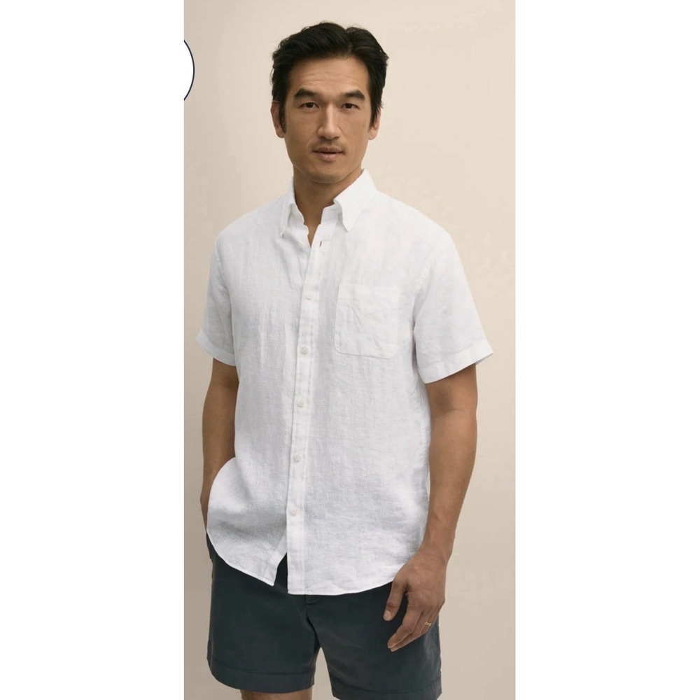 Brooks Brothers Men's L White Irish Linen Short Sleeve Button Up Shirt Beach